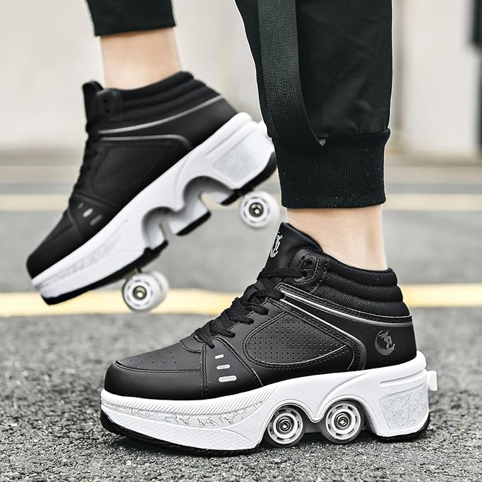 Double-Row Deform Wheel Automatic Walking Shoes Invisible Deformation Roller Skate 2 in 1 Removable Pulley Skates Skating Parkour
