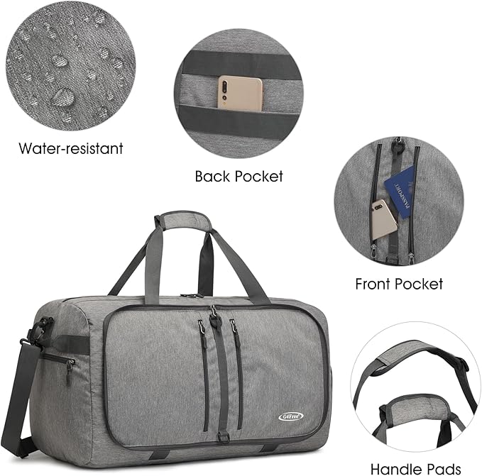 G4Free 40L/65L Foldable Duffel Bag, Water-Repellent Travel Backpack, Lightweight Carry Bag for Overnight Weekender Sports Men Women