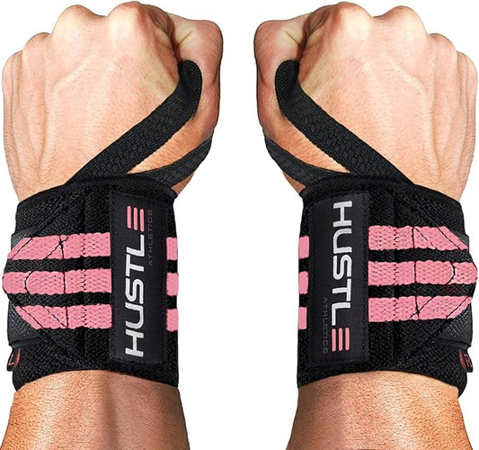 Hustle Athletics Wrist Wraps for Weightlifting – Max Wrist Support for Safe & Heavy Lifts, USPA Approved 18" & 12" Lengths, Thumb Loop Gym Straps for Powerlifting & Weight Lifting for Men and Women