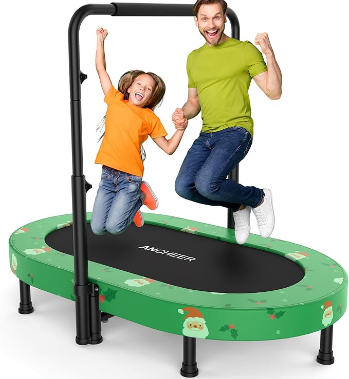 ANCHEER 56" Double Mini Trampoline for Kids, Mini Rebounder with 5-Level Adjustable Handle, Parent-Child Trampoline for Kids, Max Load 220lbs, Fun for Indoor/Outdoor