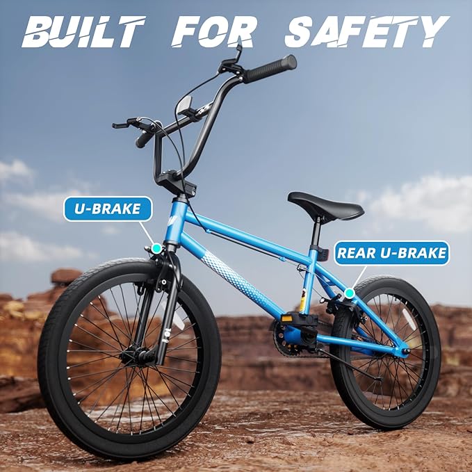 67i Boys BMX Bike 18/20 Inch Ages 8-12 Kids Bicycle with Front Rear U Brake Adjustable Seat Iron Fork 2.09" Wide Tires
