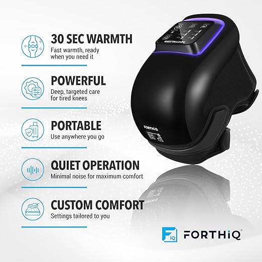 FORTHiQ Knee Massager Pro+ with Heat, Red Light and Vibration, 6-in-1, Dual-Wavelength - Cordless, Portable, Adjustable Straps, Easy to Use, Saves Your Settings