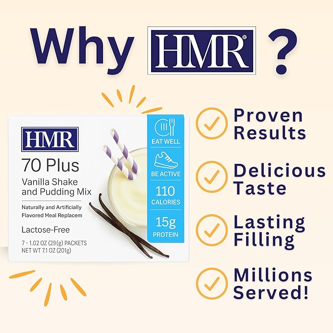 HMR 70 Plus Vanilla + Chocolate Shake & Pudding Mix COMBO | Meal Replacement Powder | Lactose-Free | 15g Protein | Easy to Make | Low Calorie | 42 Single Serving Packets each