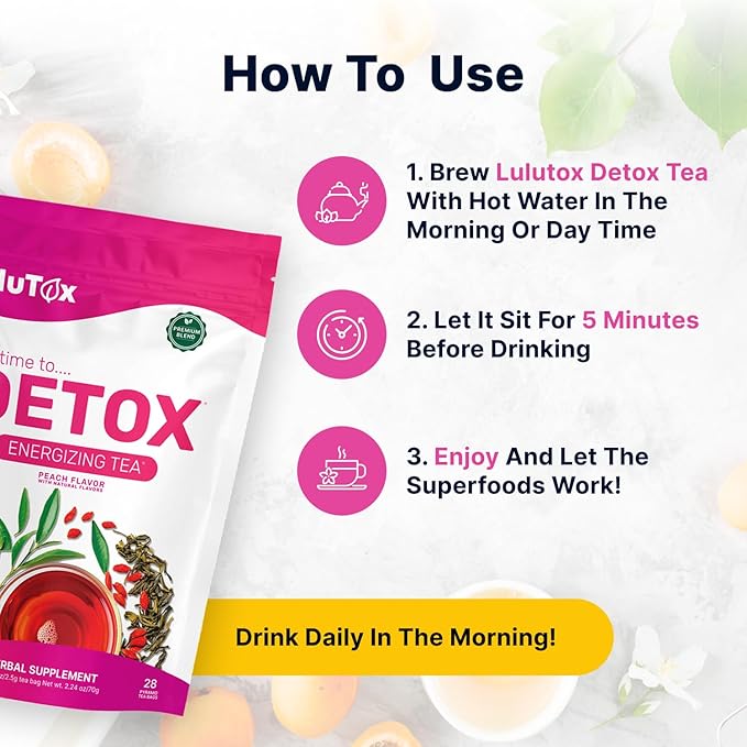 Detox Tea - Herbal Blend with Dandelion, Ginseng, and Ginger - Supports A Healthy Weight, Digestive Health - Vegan, All Natural, Laxative-Free - Peach Flavor (3 Pack x 28 Servings)