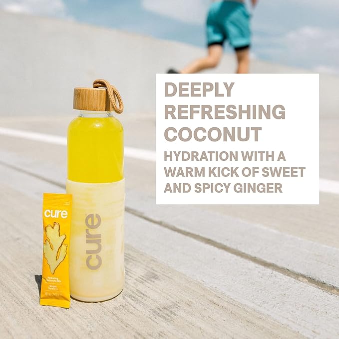 Cure Hydration | Plant-Based Electrolyte Drink Mix | No Added Sugar | FSA-HSA | Dehydration Relief Powder Made with Coconut Water | Non-GMO | Vegan | Pouch of 14 Packets - Ginger Turmeric