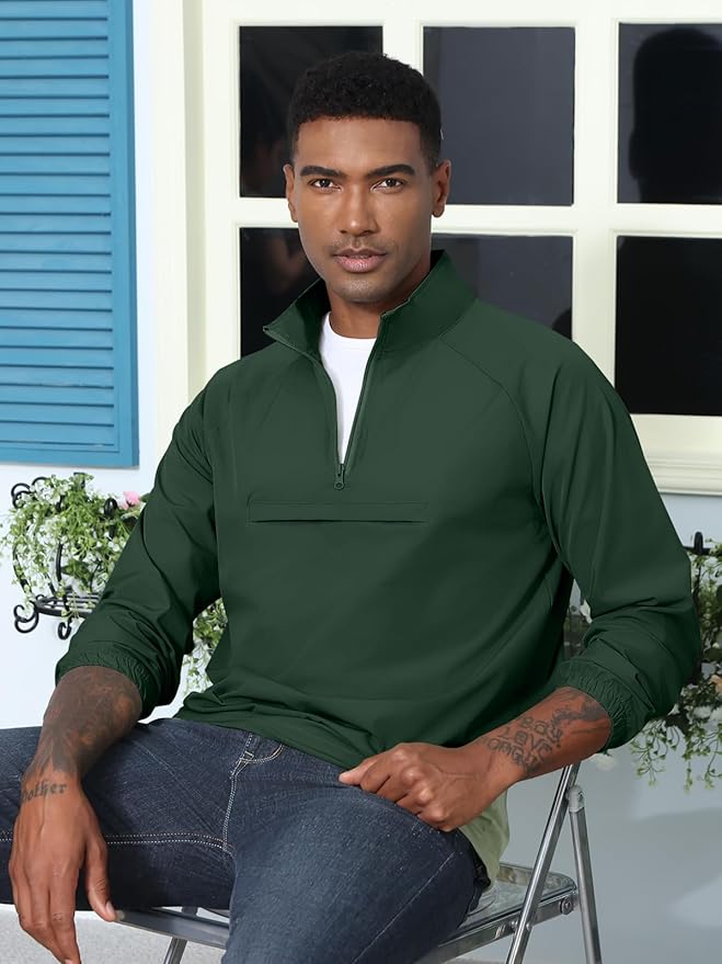 Aulemen Men's Casual Quarter Zip Pullover-Athletic Windbreaker Lightweight Jackets Hiking Golf for Men Mock Neck with Pockets
