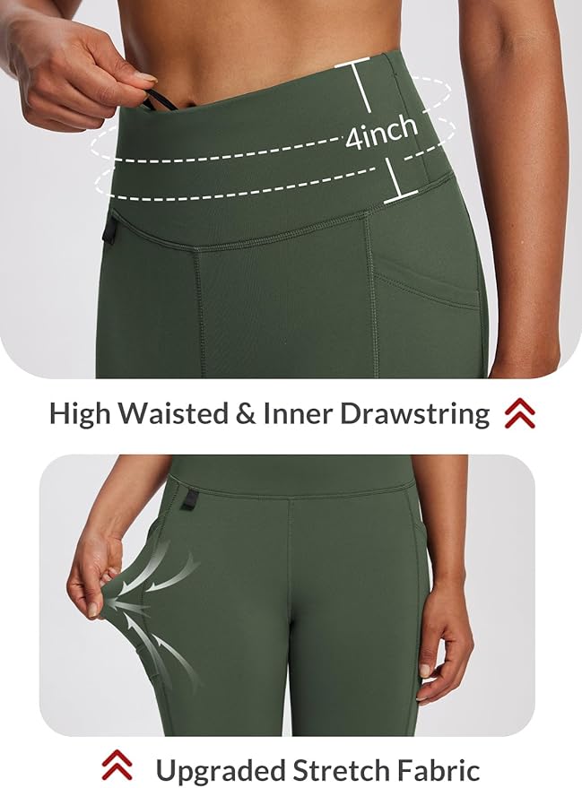 baleaf Women's Fleece Lined Leggings Waterproof Winter Hiking Pants Thermal Running Tights Zipper Pockets High Waisted