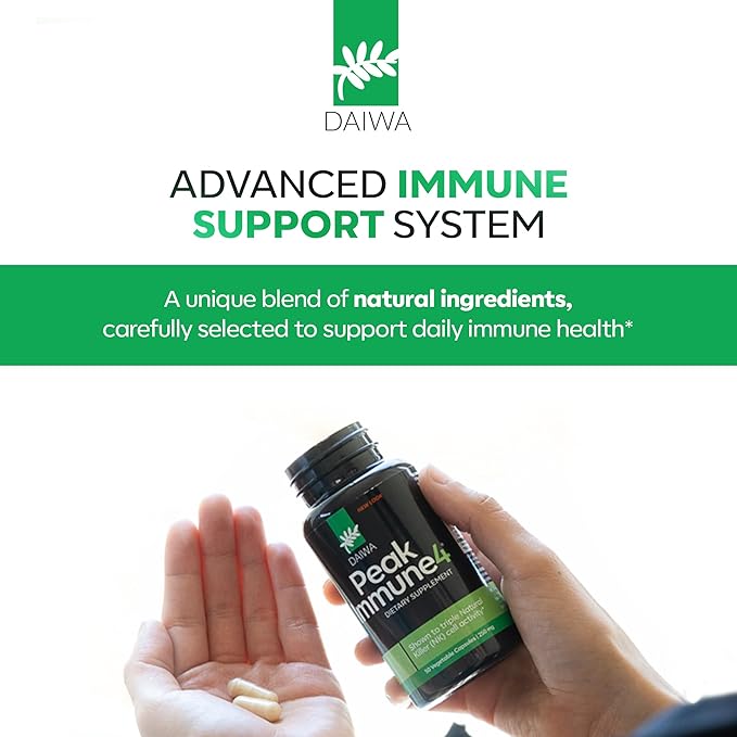 Daiwa PeakImmune4® – Immune Support Supplement for Adults with Rice Bran Arabinoxylan Compound (RBAC) and Enzyme from Shiitake Mushroom – 50 Capsules