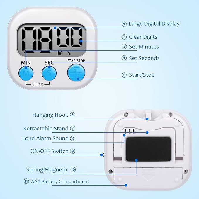 Flutesan 6 Pack Digital Kitchen Timer First Day of School Back to School for Cooking with 6 Pcs Lanyard Magnetic Back and On/Off Switch Second Minute Count up Countdown