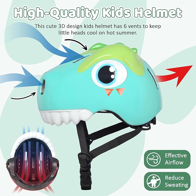 Dinosaur Bike Helmet for 1-3-5-8 Toddler Baby Kids, Lightweight Bicycle Helmet for Cycling Skateboard Roller Skate & Multi-Sports,2 Sizes for Boys and Girls
