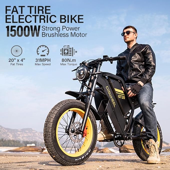 COSWHEEL GT20 Electric Bike for Adults 2000W/4000W 48V/25/40AH Removable Battery 83-145 Miles 7-Speed 20x4.0 Fat Tires Dirtbike Electric Mountain Bike for Cross City & Rocky Off-Road Riding