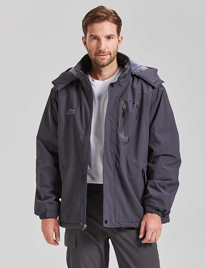ELLSWOS Men's Waterproof Ski Jacket Winter Snow Coat Warm Hooded Raincoat Windproof Windbreakers