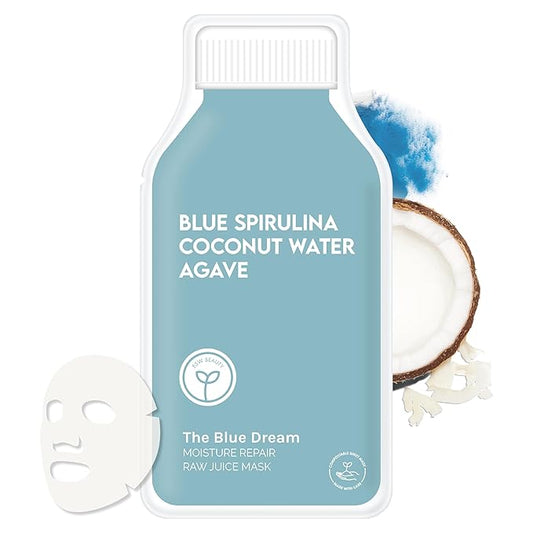 ESW Beauty The Blue Dream - Moisture Repair Raw Juice Face Mask - Hydrating with Blue Spirulina, Coconut Water & Agave for Dry, Sensitive Skin - Replenishes & Fights Aging