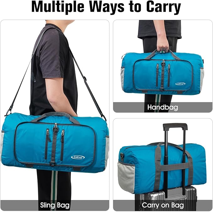 G4Free 40L/65L Foldable Duffel Bag, Water-Repellent Travel Backpack, Lightweight Carry Bag for Overnight Weekender Sports Men Women