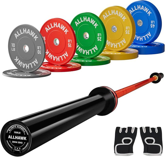 Colorful Olympic Bumper Plates, 2-inch Stainless Steel Insert, Virgin Rubber Weight Plate Set for Barbell Weight Lifting and Strength Training Home Gym