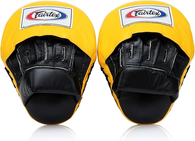 Fairtex FMV9 Contoured Focus Mitts |Striking Accuracy & Protection for Boxing, Muay Thai, Kickboxing |Ergonomic Design, Soft Padding, Secure Fit Leather