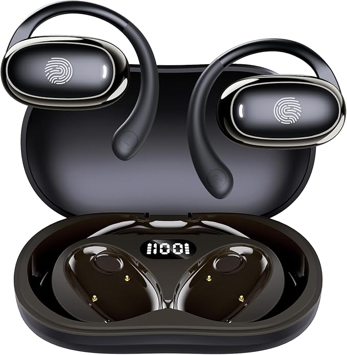 IFECCO Open Ear Headphones Bluetooth 5.4 - Wireless Open Ear Earbuds with Ddigital Display Charging Case,48H Playtime Premium Sound Sport Conduction Headphones for Running, Cycling Driving