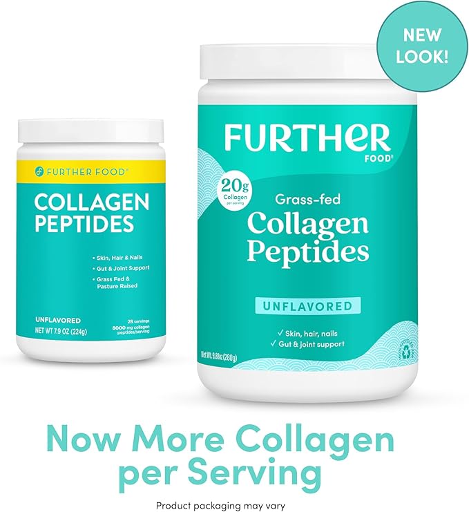 Further Food Unflavored Collagen Peptides Powder, Grass-Fed Pasture-Raised Hydrolyzed Type 1 & 3 Protein, Gut Health + Joint, Hair, Skin, Nails, Paleo Keto Sugar-Free 9.88 oz