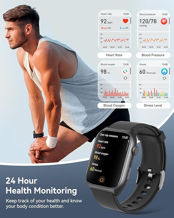 Fitness Tracker for Men Women (Make/Answer Call), 2.0" Smart Watch with 24/7 Heart Rate Blood Oxygen Sleep Monitor, Pedometer, 100+ Sport Modes IP68 Waterproof Activity Tracker for Android iOS