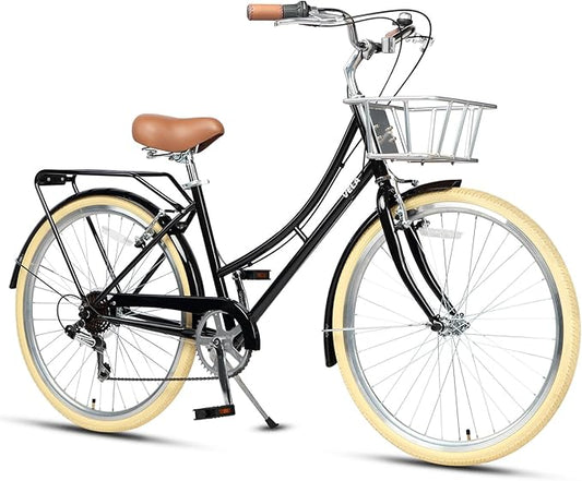 AVASTA Astrid Vela Hybrid Bike for Adult Women Female Lightweight Step Through 26 Inch High Tensile Steel Frame City Commuter Comfort Lady Bicycle, 6-Speed, Multiple Colors