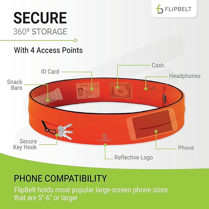 FlipBelt Classic Running Belt, Running Fanny Pack for Women and Men, USA Company