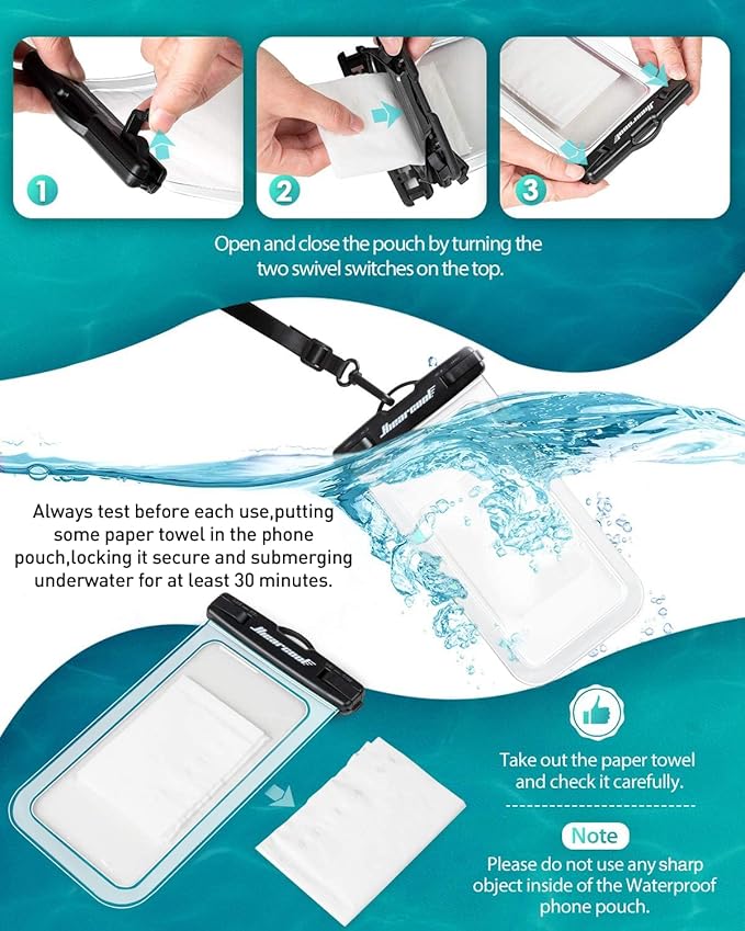 Hiearcool Waterproof Phone Pouch, Waterproof Phone Case, IPX8 Cellphone Dry Bag Compatible for iPhone 17 16 15 14 13 Pro Max Plus Cellphone Up to 8.3", Beach Essentials for Travel-Clear-4Pack