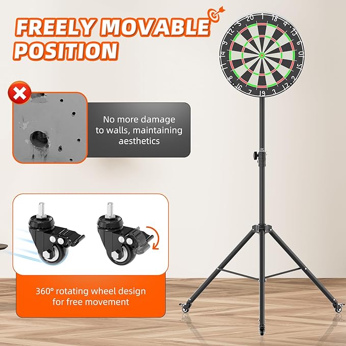 Dartboard Stand, Portable Professional Dart Holder Stand Adjustable Height from 57.1 to 77.6 -inch for Outdoor, Travel, Home, or Bars Games