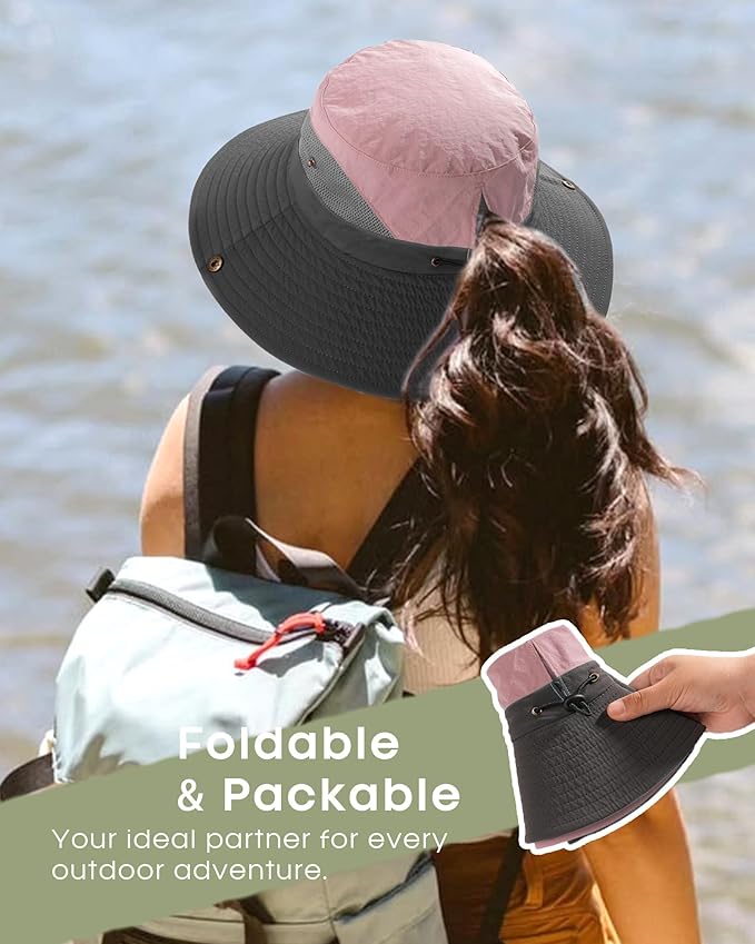 FURTALK Womens Sun Hat with Ponytail Hole Beach Hiking Summer Wide Brim UPF 80+ Outdoor Protection Foldable Bucket Hat