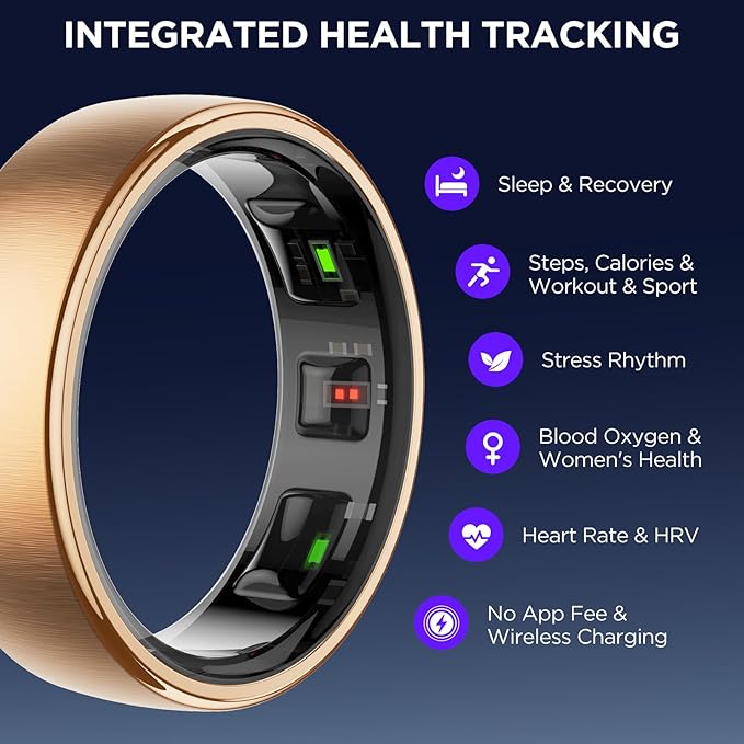 Fitness Tracker with Sleep Tracking, Smart Ring for Women Men, Activity Trackers Fitness Ring with 24/7 Heart Rate Monitor,Step Counter,Calorie Pedometer,No Subscription,for iOS Android(Rose Gold,#13)