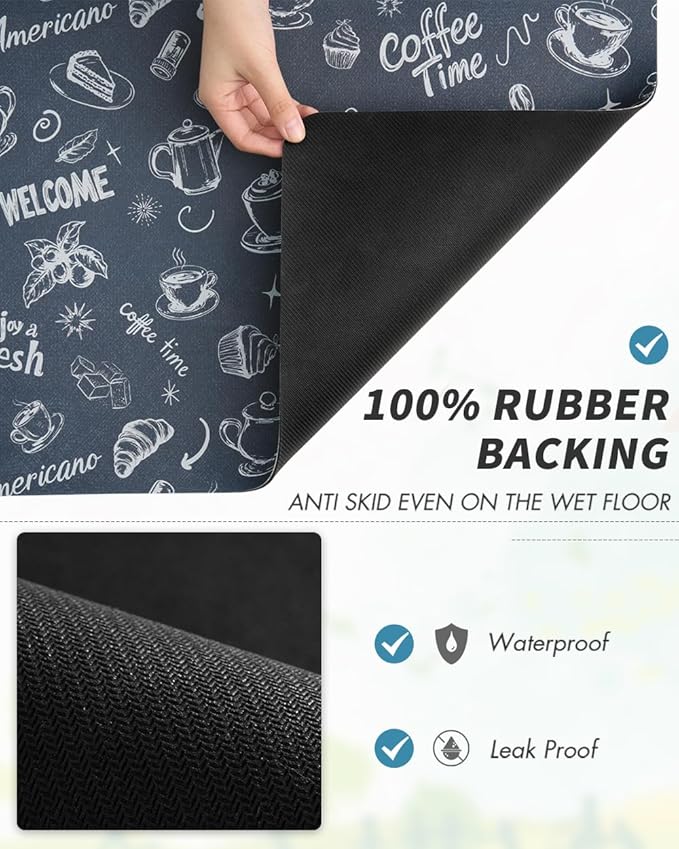 AMOAMI Coffee Mat Hide Stain Rubber Backed Absorbent Dish Drying Mat for Kitchen Counter - Fits Under Coffee Maker & Espresso Machine (12x19,DUST BLUE)