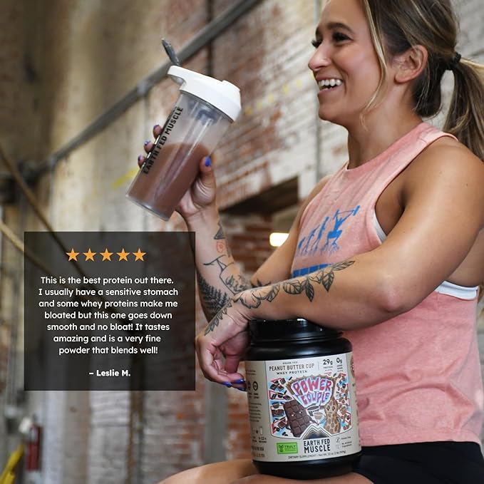 Earth Fed Muscle Power Couple Peanut Butter Chocolate Truly Grass Fed Whey Protein Isolate - NSF-Certified. No Artificial Ingredients, Soy Free, Gluten Free, Non-GMO & Hormone Free 26 Servings