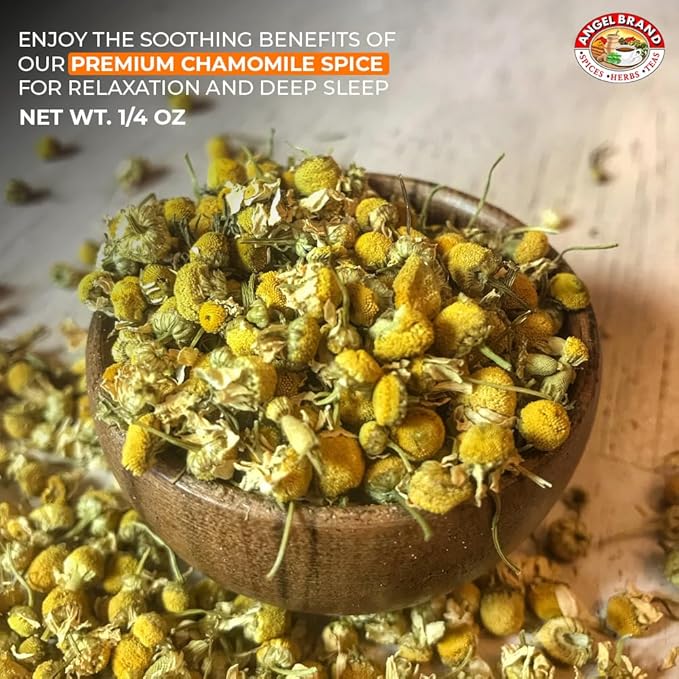 Angel Brand Dried Chamomile Flowers – 0.25 oz Pouch Pack of 3 – Premium Chamomile Flowers for Tea and Herbal Infusions.