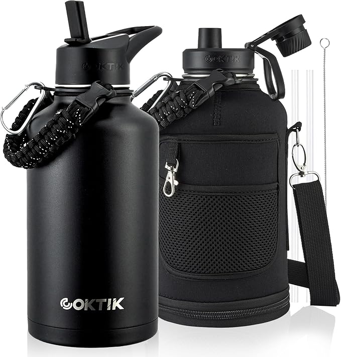 COKTIK 64oz Half Gallon Water Bottle - Triple Insulated Stainless Steel Flask, 48hr Cold Retention, Leakproof & BPA-Free, Large Water Jug for Gym, Hiking, Camping, Outdoor Sports (Midnight)