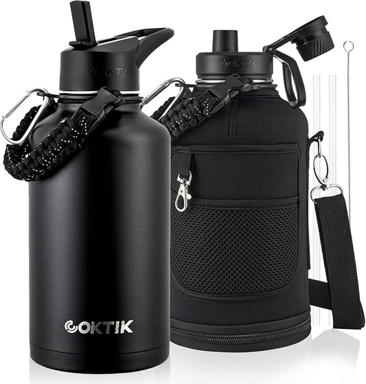 COKTIK 64oz Half Gallon Water Bottle - Triple Insulated Stainless Steel Flask, 48hr Cold Retention, Leakproof & BPA-Free, Large Water Jug for Gym, Hiking, Camping, Outdoor Sports (Midnight)