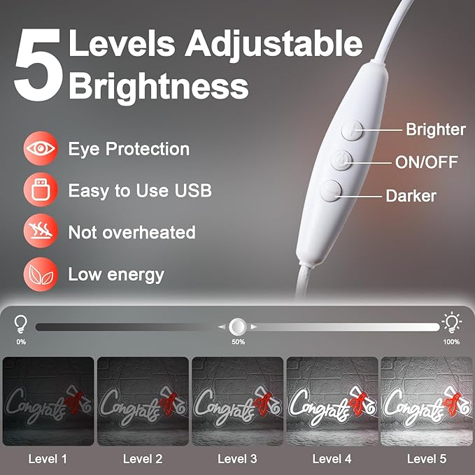 Congrats Graduation Neon Sign - Class of 2025 Graduation Party Decorations,LED Neon Light Up Sign for Photo Backdrop,Graduate Ceremony Wall Decor for High School College Celebration