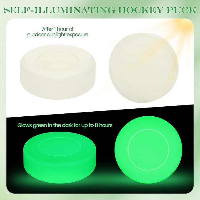 Elcoho Ice Hockey Puck, Glow in The Dark Party Pucks, Green Floor Puck Bulk with Drawstring Bag for Youth Adults Outdoor Indoor Sports Games Practicing & Training