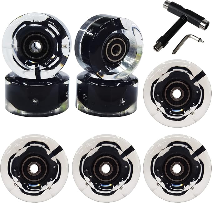 FREEDARE Roller Skate Wheels 54mm/58mm and Bearings Indoor Outdoor Luminous Light Up 83A with T Tools for Double Row Skating and Skateboard (8 Pack)