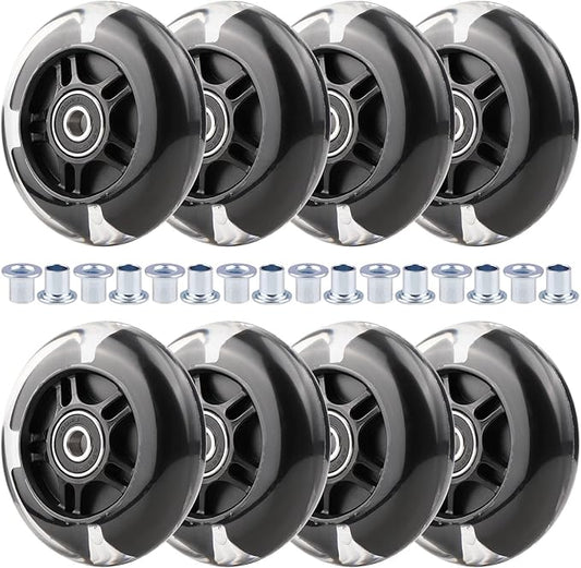 8pcs Inline Skate Wheels Led Light-Up Wheels 64/70/72/76/80mm w/Bushings 85-88A for Kids and Youth Beginners Children's Inline Skates Indoor/Outdoor Use (Black, 80mm)