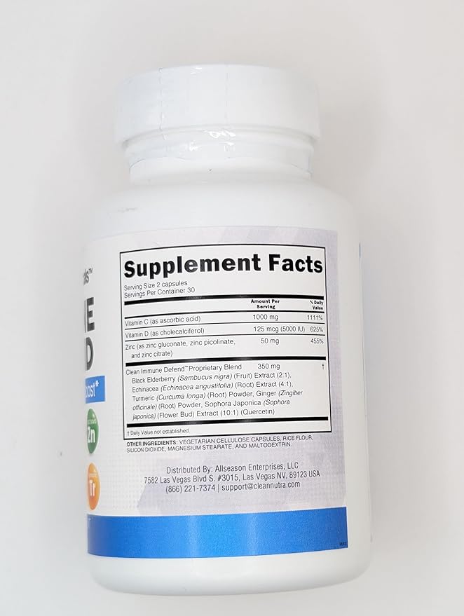Immune Defense Support Supplement 8 in 1 w/ Zinc 50mg Quercetin, Vit C 1000mg, Vitamin D3 5000 IU, Elderberry, Turmeric Curcumin, Ginger, Echinacea - Immunity System Booster Adults Vegan - 60Ct (2)