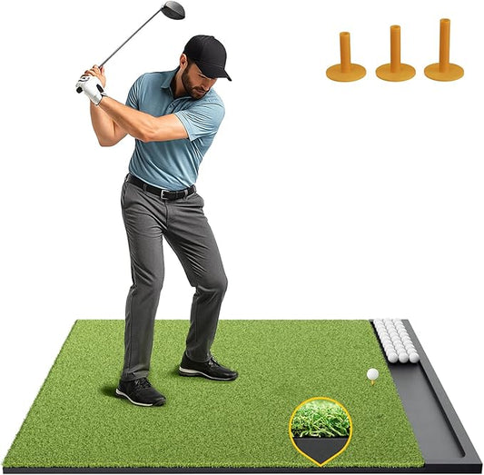 Golf Hitting Mat with Ball Tray, 5x4 & 6x4 ft, 26mm/31mm Thick, Standard & Alignment Line Options, Premium Golf Practice Mat for Indoor Outdoor Swing & Chipping