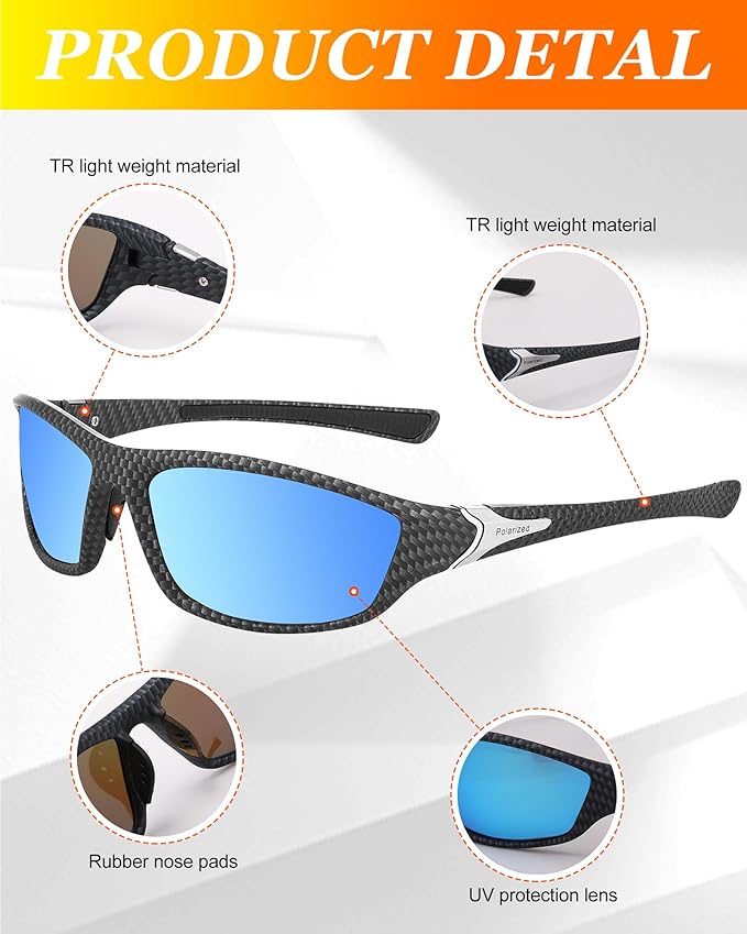 Frienda 6 Pack Polarized Sport Sunglasses for Men Multipack Fit over Glasses Pack Lot Set Men's Sport Fishing Eyeglasses