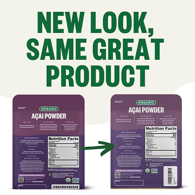 FGO Organic Acai Powder, 4oz Resealable Pouch, Freeze Dried Superfood Berry from Brazil, No Sugar & Additives,Great for Drinks, Smoothie, & Beverages, Non-GMO (Pack of 1)