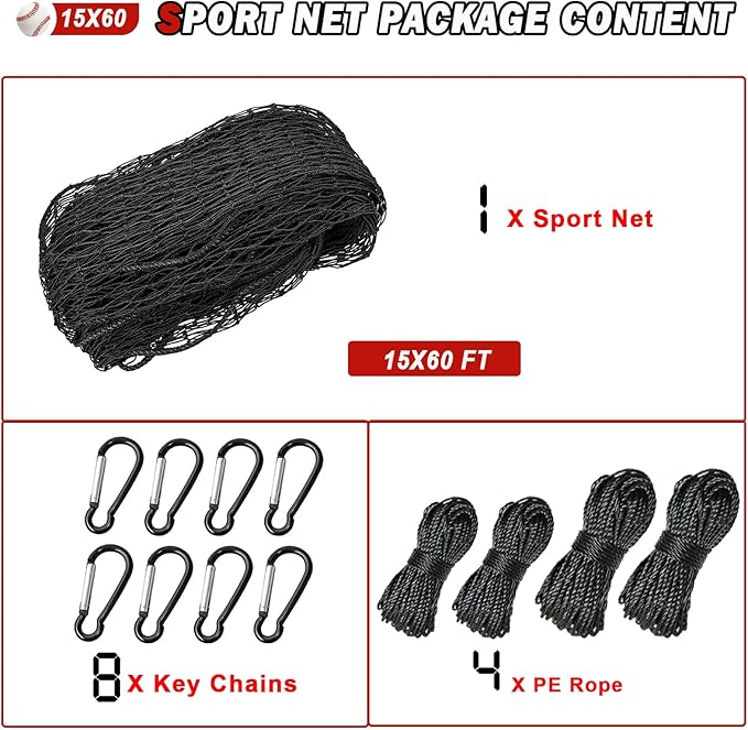 Baseball Softball Backstop Nets,Sports Net,Sports Netting Barrier,Sports Netting for Backyard,Twisted Knotted PE Net