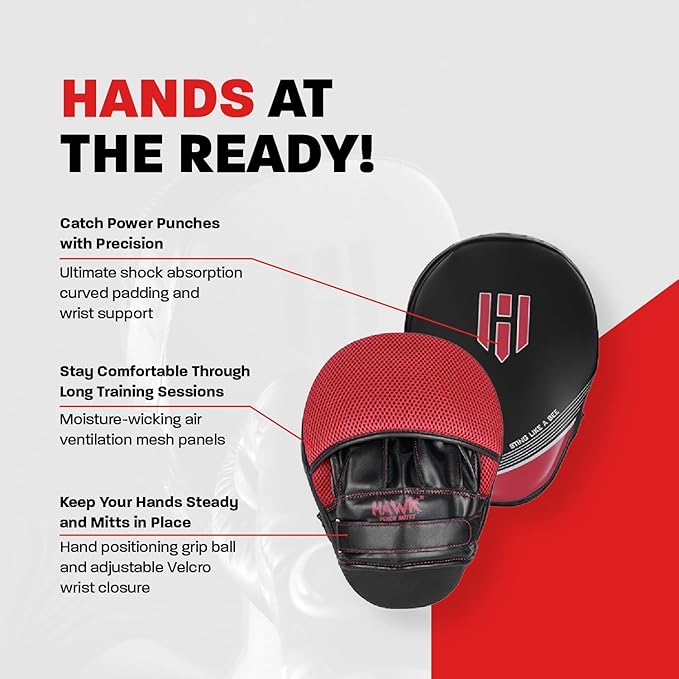 Hawk Sports Punching Mitts for Men, Women, & Kids, Leather Focus Mitts for Martial Arts & Boxing Training, Curved Punch Mitts for Karate, Kickboxing, Krav MAGA, Muay Thai & Taekwondo