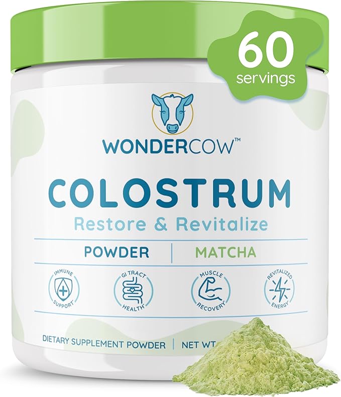 Colostrum Supplement Powder for Gut Health, Immune Support, Muscle Recovery & Wellness | Natural IgG Pure Whole Bovine Colostrum Superfood, Matcha, 60 Servings