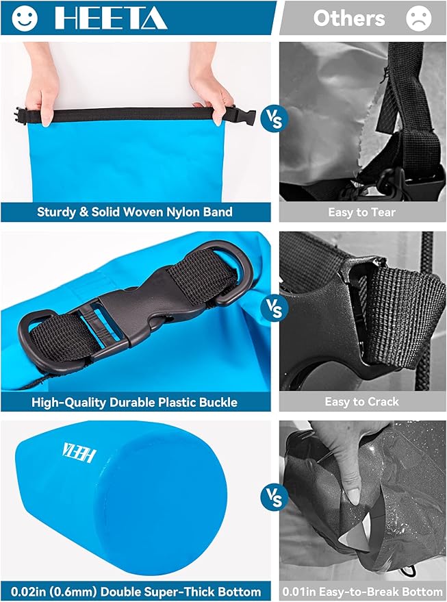 HEETA Waterproof Dry Bag for Women Men(Upgraded Version) 5L/10L/20L/30L/40L Roll Top Lightweight Dry Storage Bag Backpack with Emergency Whistle for Travel, Swimming, Boating, Kayaking, Camping, Beach