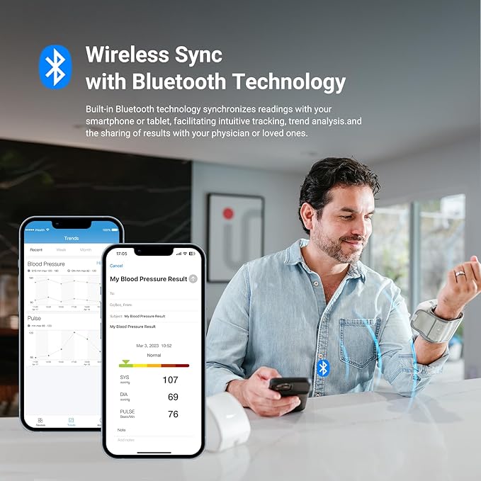 iHealth Push Wrist Blood Pressure Monitor, Digital Bluetooth Blood Pressure Machine with Large Display and Portable Carrying Case for at Home and Travel Use