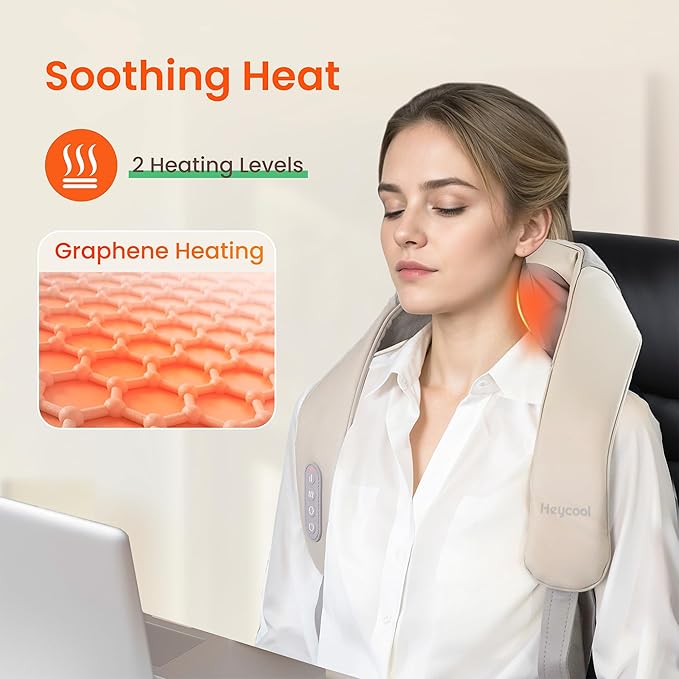 Cordless Neck and Shoulder Massager, Graphene Heating, Upgraded Shiatsu Back Massager Pillow for Neck, Shoulder