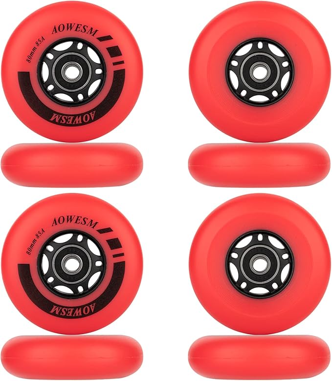 AOWESM Inline Skate Wheels 80mm 76mm 72mm 85a Outdoor Indoor Black Blue Red Roller Hockey Blades Replacement Wheels w/Bearings ABEC-9 and Floating Spacers (8-Pack)