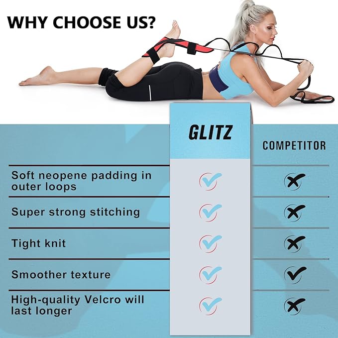 Foot and Calf Fascia Stretcher for Plantar Fasciitis, Physiotherapy Stretching Strap, Yoga Stretch Strap Improves Strength and Relief to Heel Spurs, Calf, Thigh and Hip (Red)